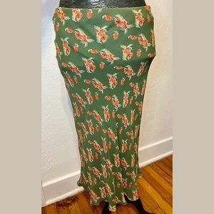 Women’s Blunauta Green w/Red & Orange Floral Pattern Lined Long Silk Skirt IT 40